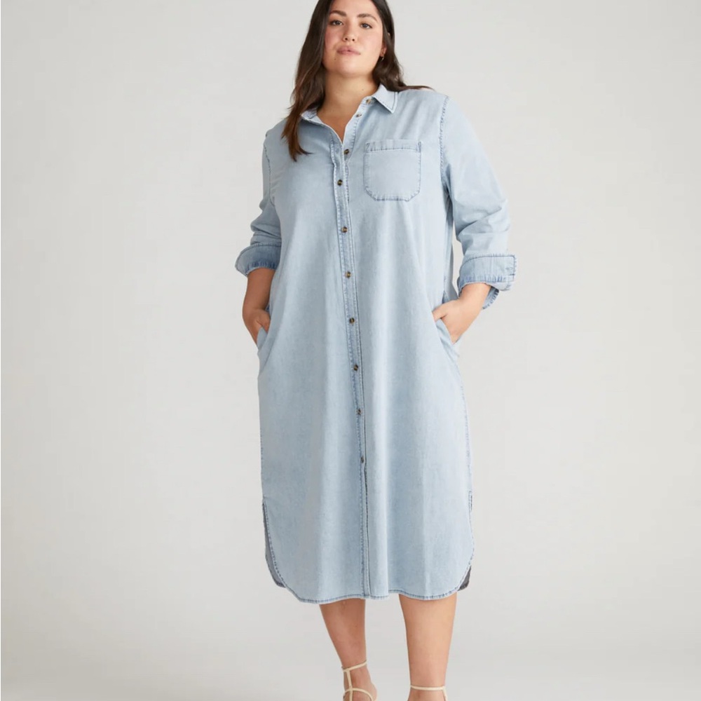 Universal Standard Light Blue Denim Shirt Dress - Long Sleeve - Picture 1 of 12